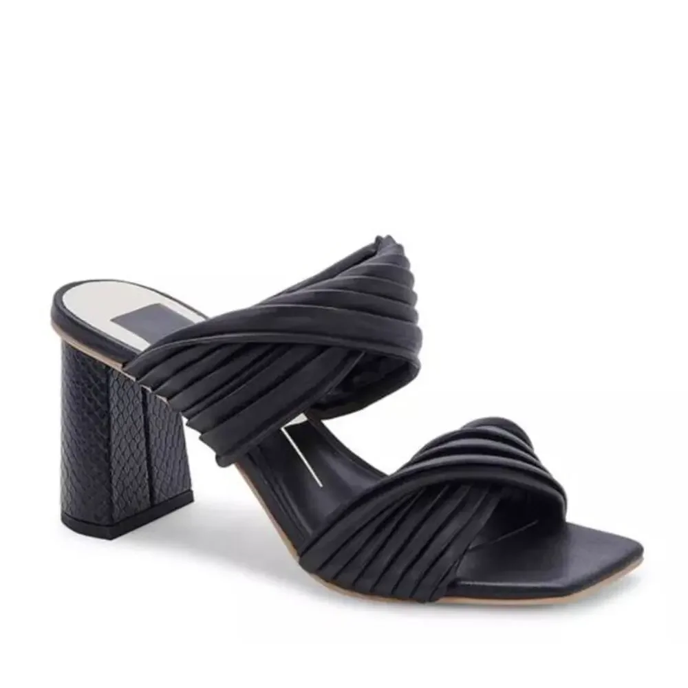 Dolce Vita Women's Pilton Square Toe Pleated Strap High Heel Sandals‎ Black Size